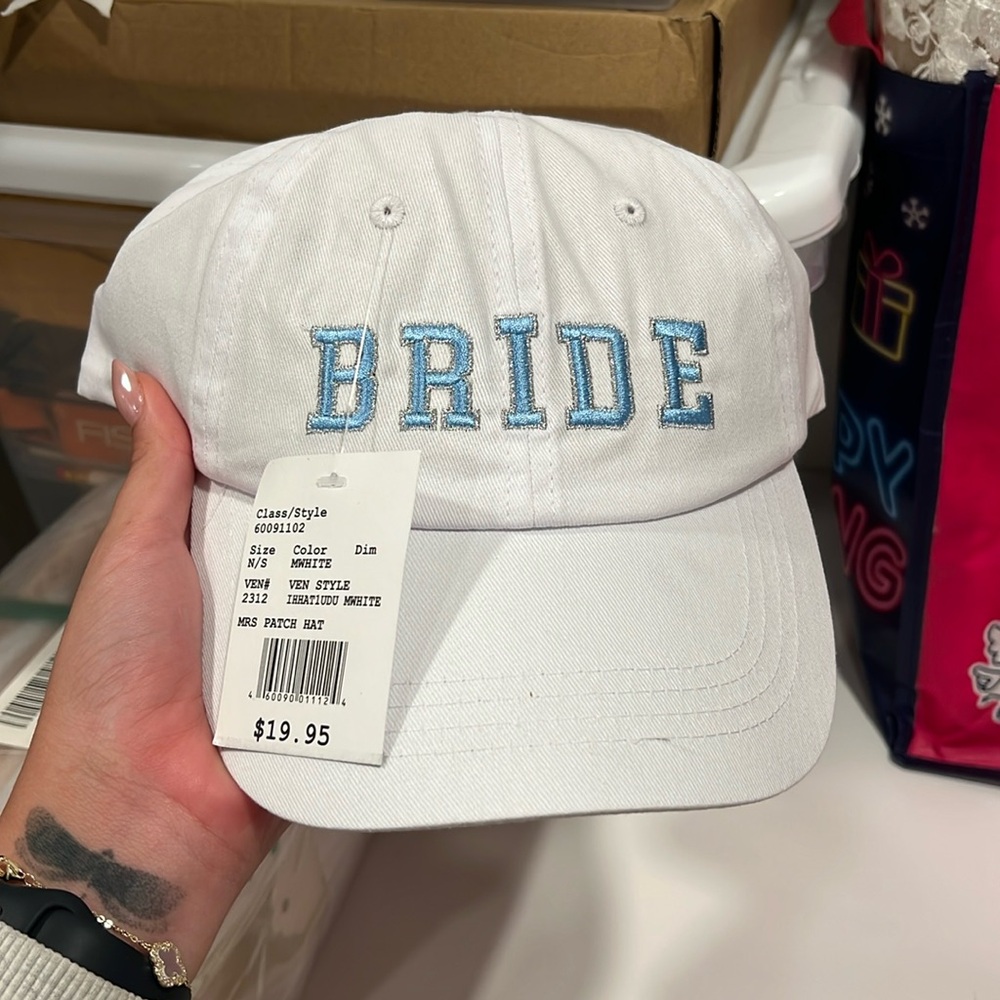 White and Blue Bride Hat